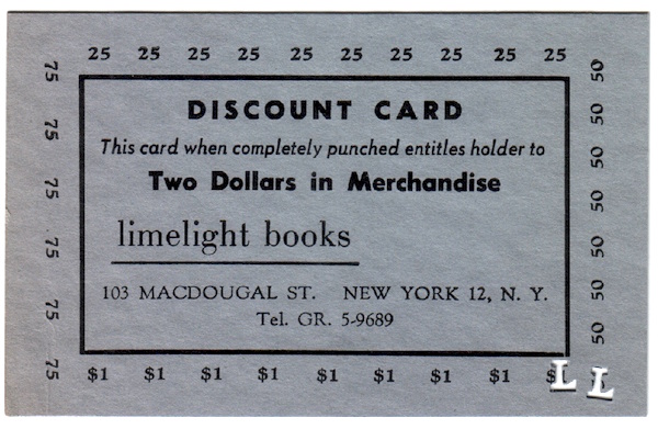 Limelight Books Discount Card, 1962