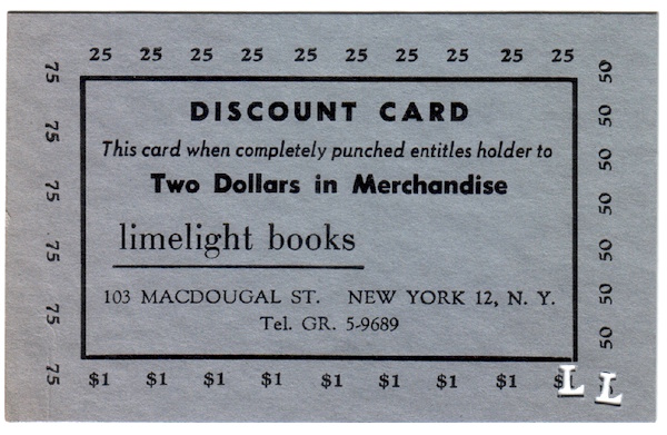 Limelight Books Discount Card, 1962