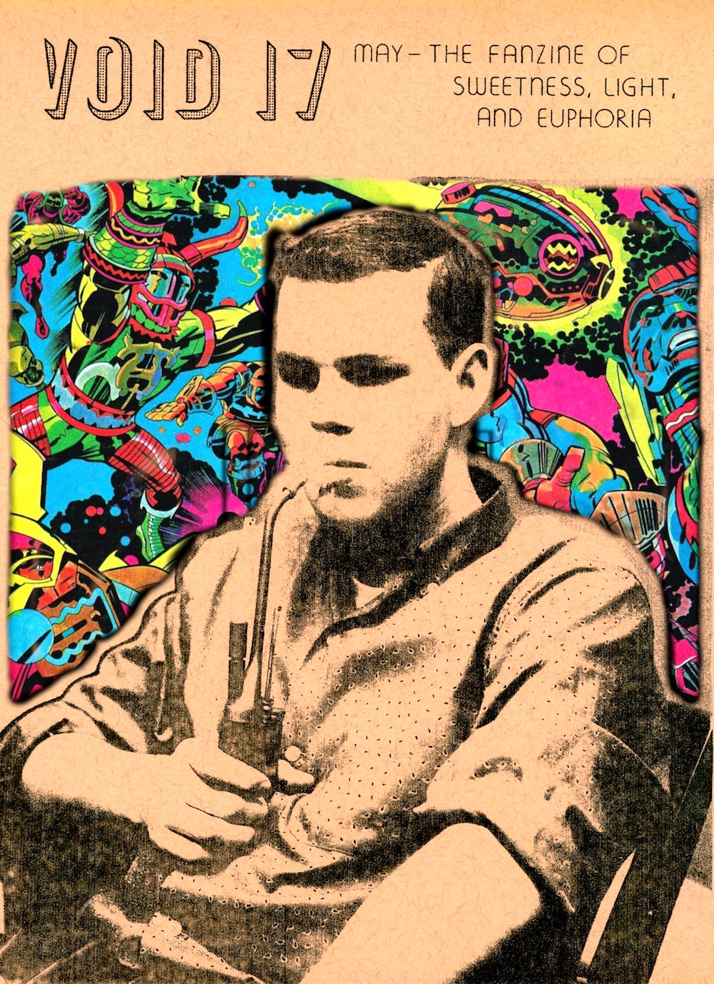 collage: Ted White's fanzine VOID #17, cover photo by Harry Lowinger, with Argo poster by Jack Kirby